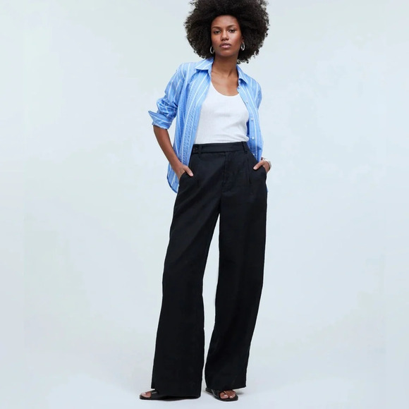 Madewell Black The Petite Harlow Wide-Leg Pant in 100% Linen Size 6P